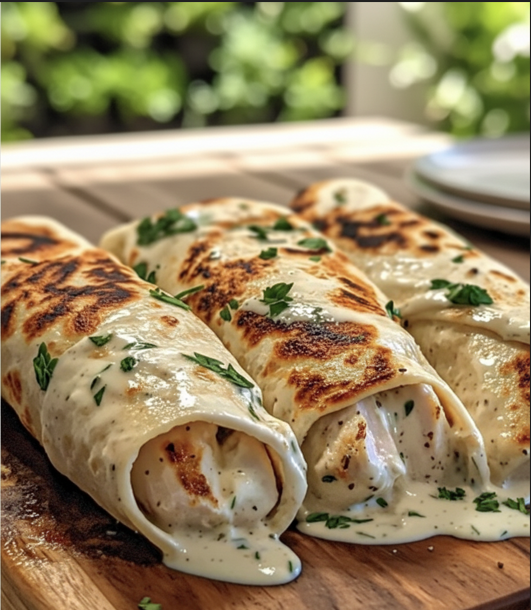 Savory Chicken Wraps with a Garlic Cream Sauce